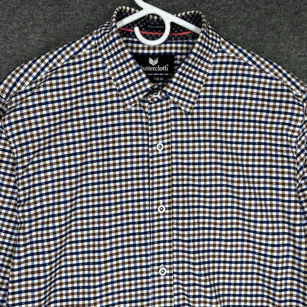 Butter Cloth Shirt Mens Large Tall LT Multicolor check Long Sleeve Button Up